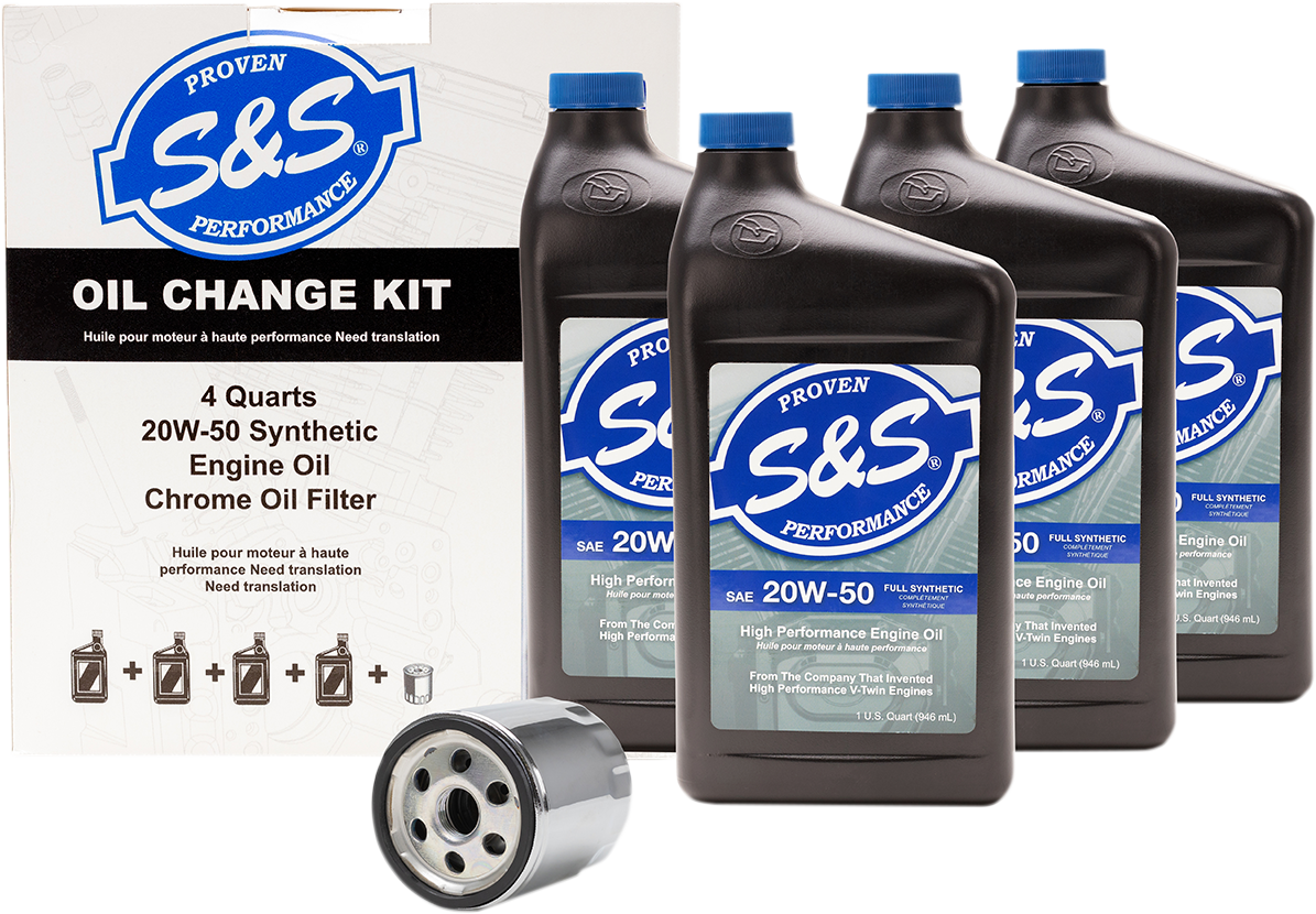 S&S CYCLE Oil Change Kit - Chrome Filter - '84-'99 Big Twin/'86-'22 Sportster - 4 US quarts 218940 — image 1
