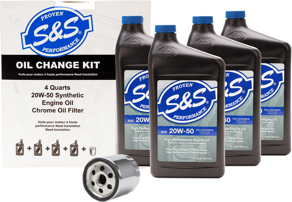 S&S CYCLE Oil Change Kit - Chrome Filter - '99-'17 Twin Cam - 4 US quarts 218942 — image 1