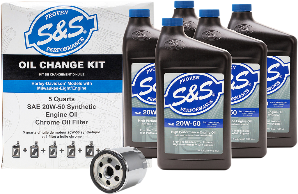 S&S CYCLE Oil Change Kit - Chrome Filter - M8 - 5 US quarts 218944 — image 1