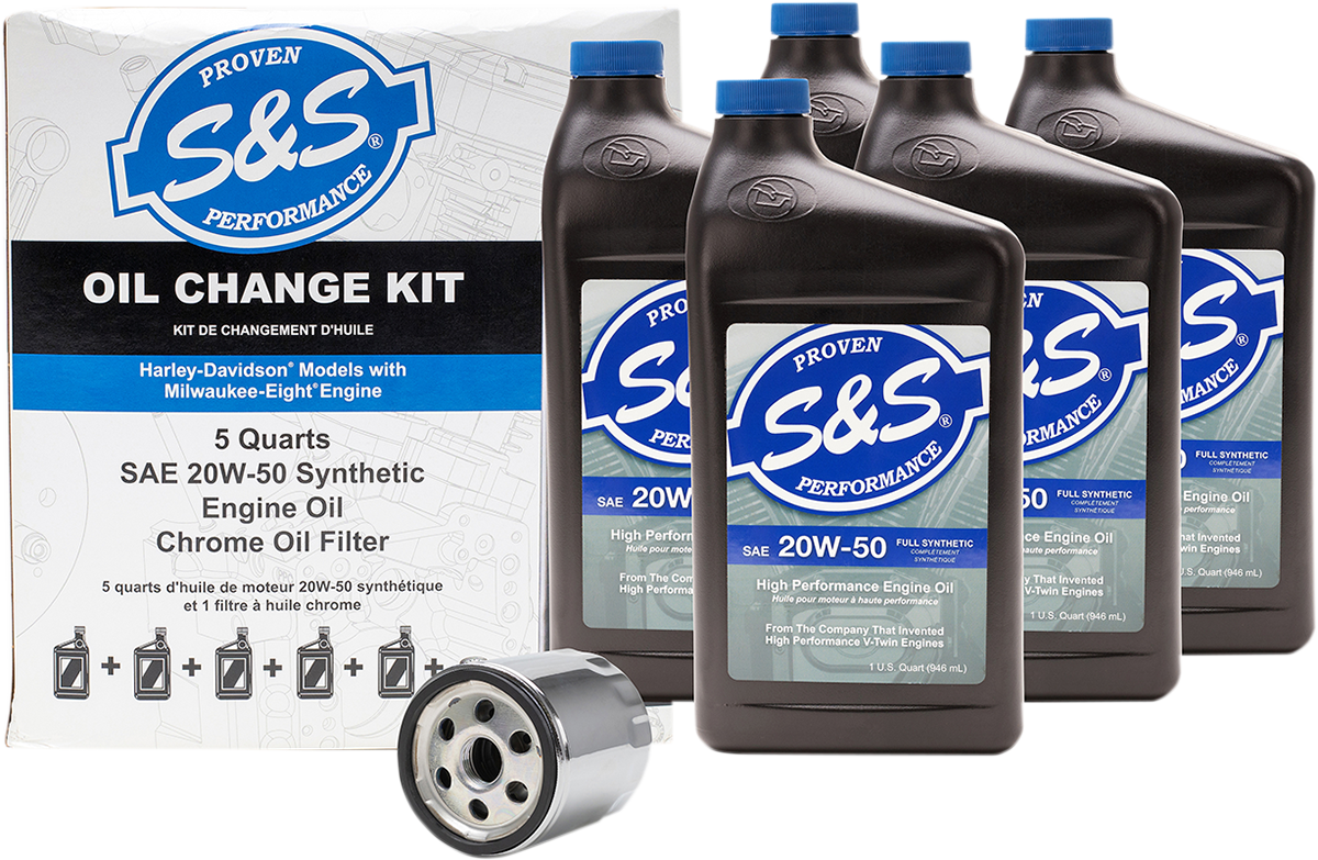 S&S CYCLE Oil Change Kit - Chrome Filter - M8 - 5 US quarts 218944 — image 1