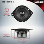 DS18 25D120NO-4 2.5" OEM Dashboard Loudspeaker with Neodymium Magnet | 60W RMS 4-Ohm — image 7