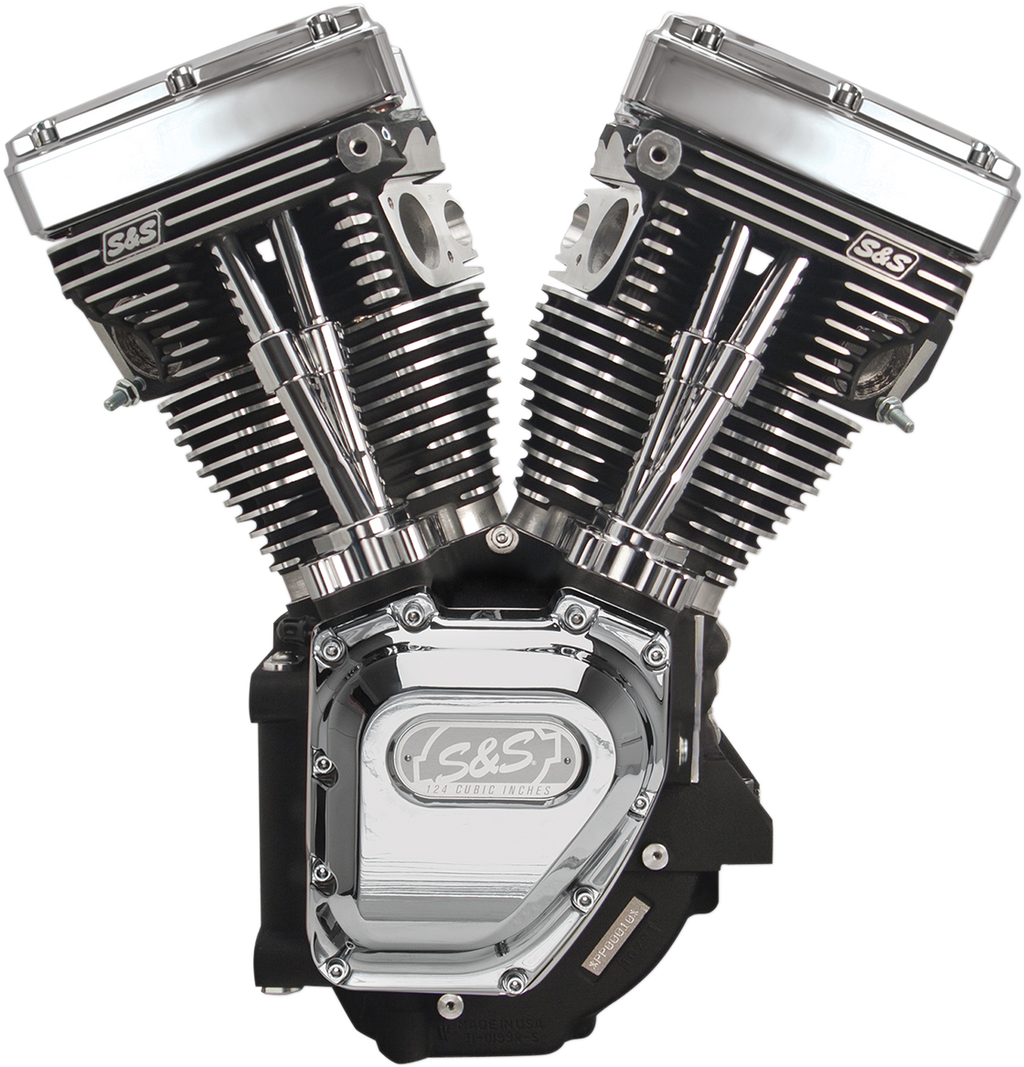 S&S CYCLE T124 Long Block Engine - Wrinkle Black and Chrome - Touring | Dyna 310-0326A — image 1