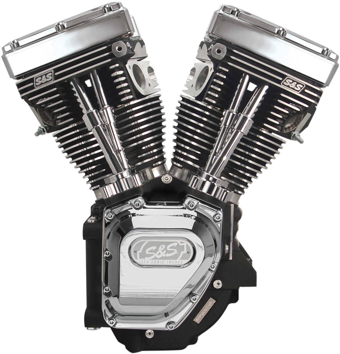 S&S CYCLE T124 Long Block Engine - Wrinkle Black and Chrome - Touring | Dyna 310-0326A — image 1