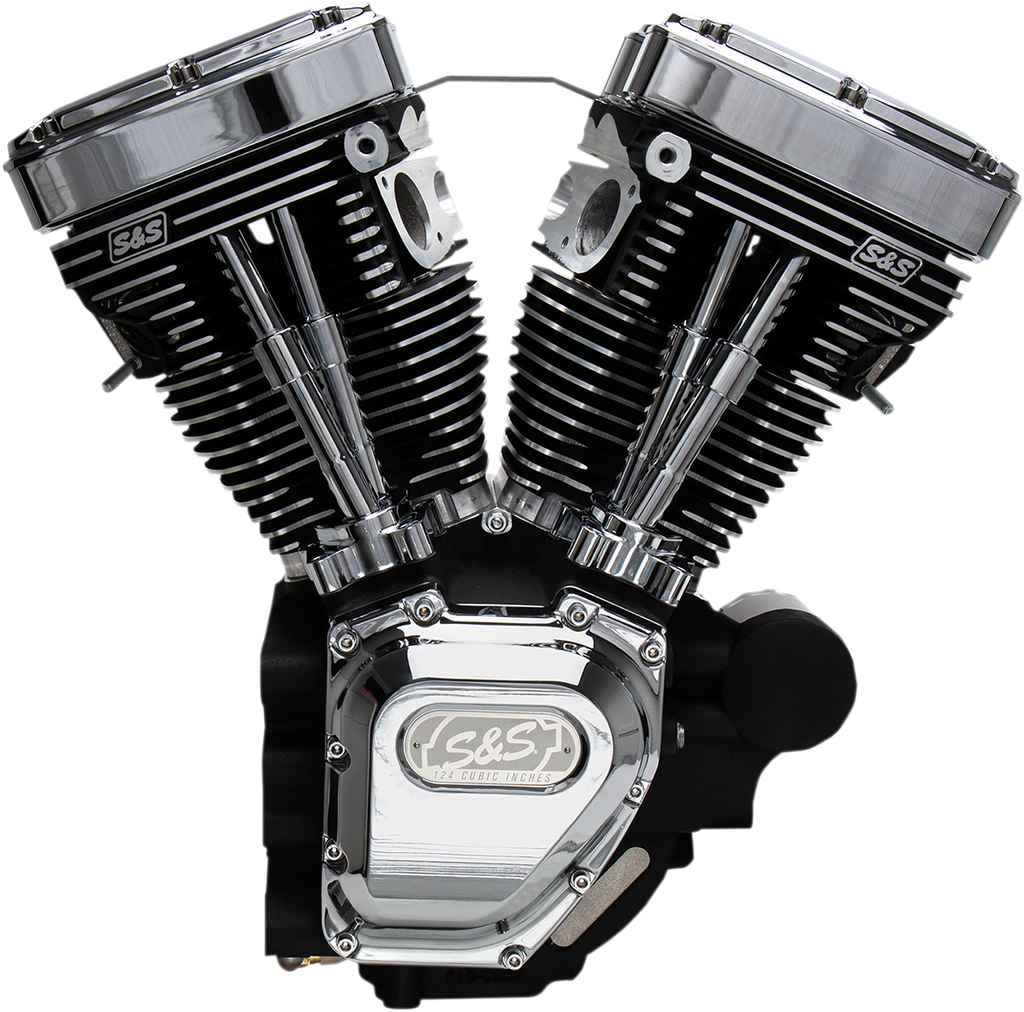 S&S CYCLE T124 Long Block Engine - Wrinkle Black and Chrome - Touring 310-0400A — image 1
