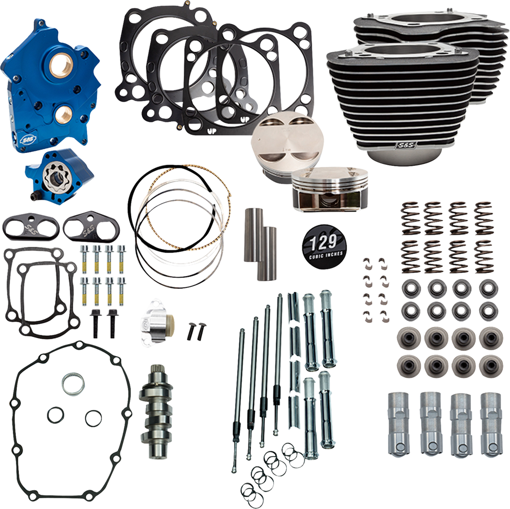S&S CYCLE 129" Power Pack - 550 Chain Drive - Oil Cooled - Wrinkle Black w/Highlight Fins - 107" M8 310-1223C — image 1