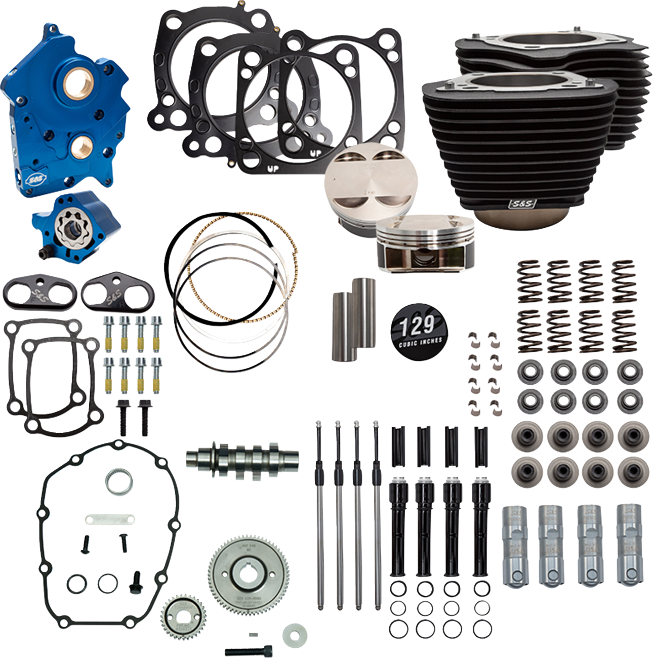 S&S CYCLE 129" Power Pack - 550 Chain Drive - Oil Cooled - Wrinkle Black w/Highlight Fins - 107" M8 310-1223C — image 2