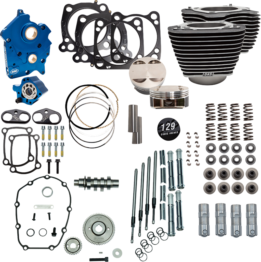 S&S CYCLE 129" Power Pack - 550 Gear Drive - Oil Cooled - Wrinkle Black w/Highlight Fins - 107" M8 310-1224C — image 1