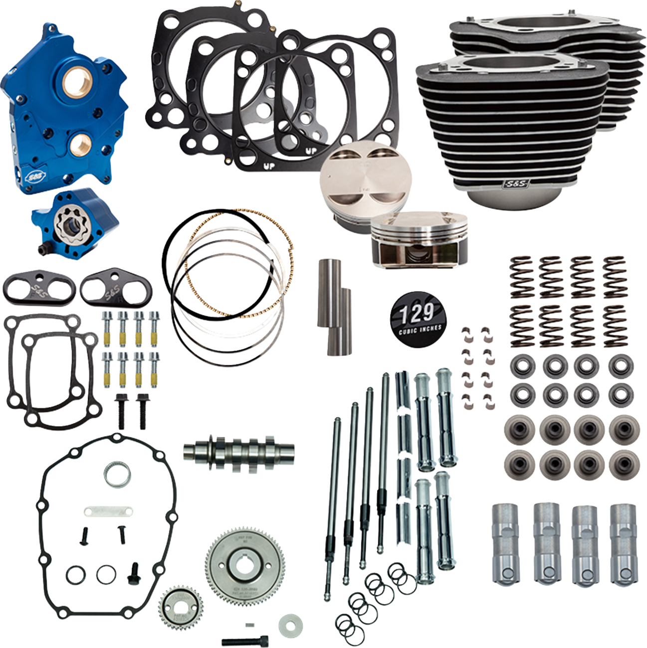 S&S CYCLE 129" Power Pack - 550 Gear Drive - Oil Cooled - Wrinkle Black w/Highlight Fins - 107" M8 310-1224C — image 1
