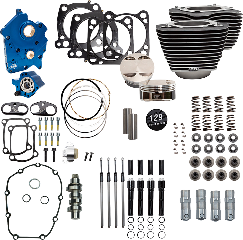 S&S CYCLE 129" Power Pack - 550 Chain Drive - Oil Cooled - Wrinkle Black w/Highlight Fins - 107" M8 310-1225C — image 1