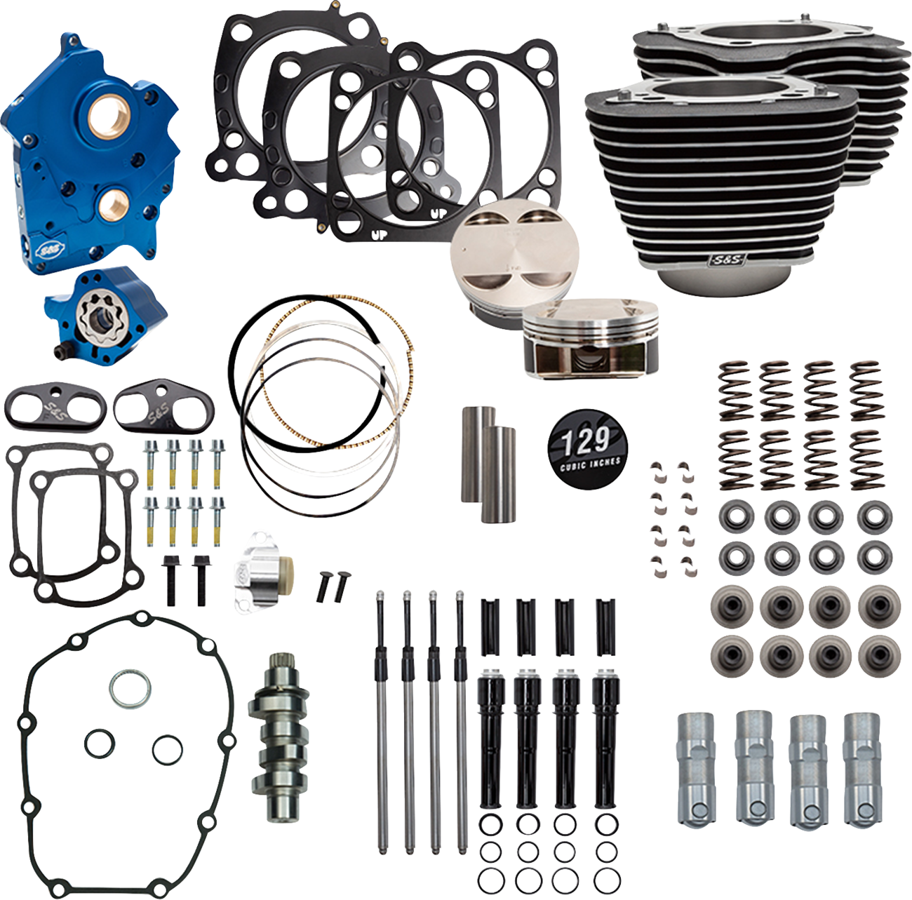 S&S CYCLE 129" Power Pack - 550 Chain Drive - Oil Cooled - Wrinkle Black w/Highlight Fins - 107" M8 310-1225C — image 1