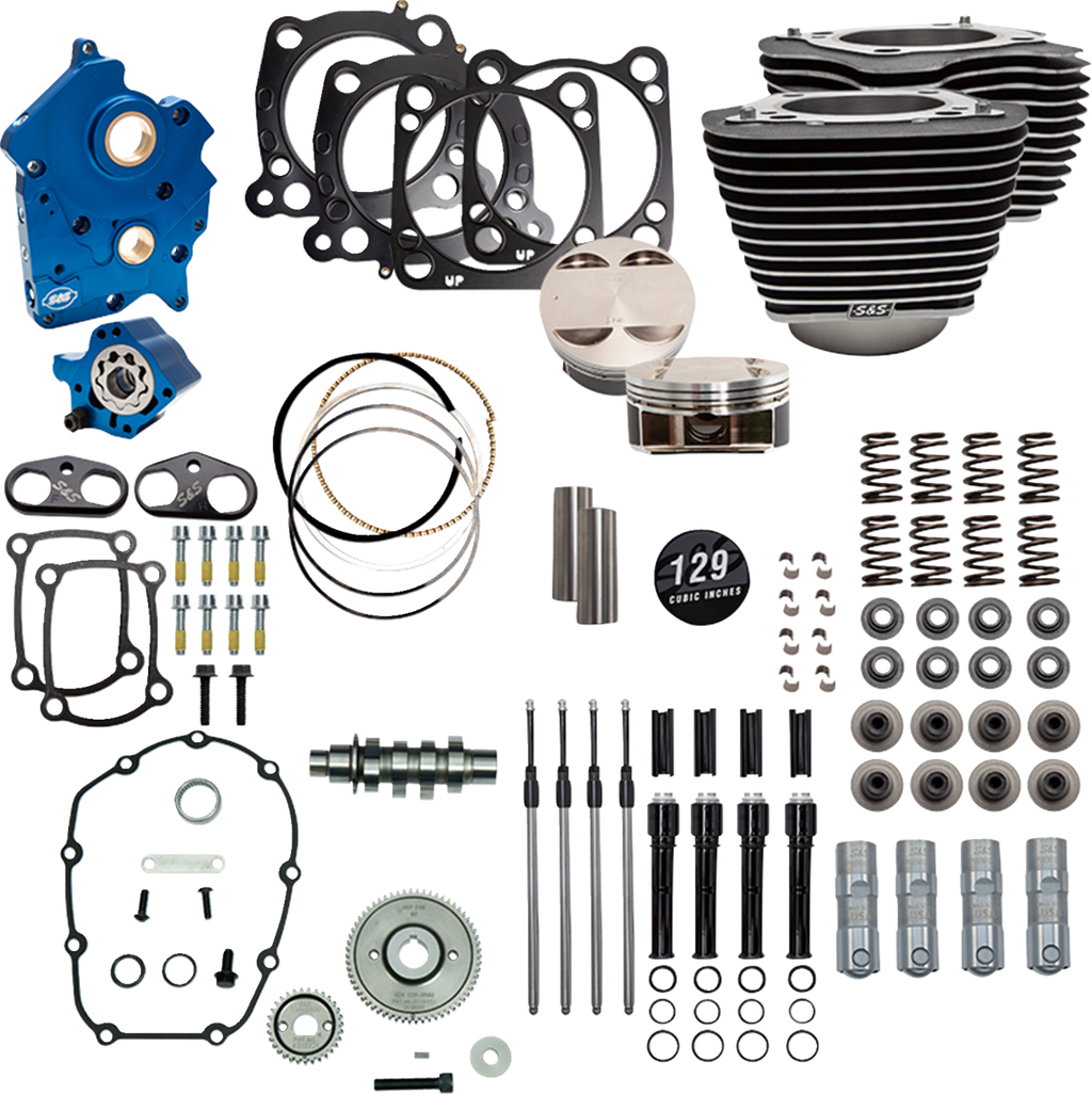 S&S CYCLE 129" Power Pack - 550 Gear Drive - Oil Cooled - Wrinkle Black w/Highlight Fins - 107" M8 310-1227C — image 1