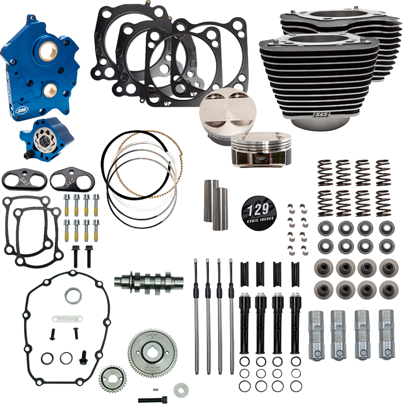S&S CYCLE 129" Power Pack - 550 Gear Drive - Oil Cooled - Wrinkle Black w/Highlight Fins - 107" M8 310-1227C — image 1