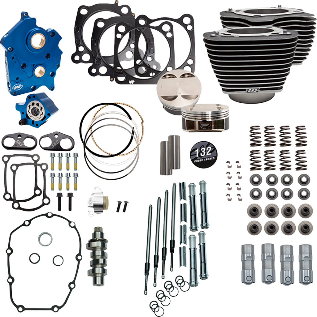 S&S CYCLE 132" Power Pack - 550 Chain Drive - Water Cooled - Wrinkle Black w/Highlight Fins - 114"/117" M8 310-1229C — image 1