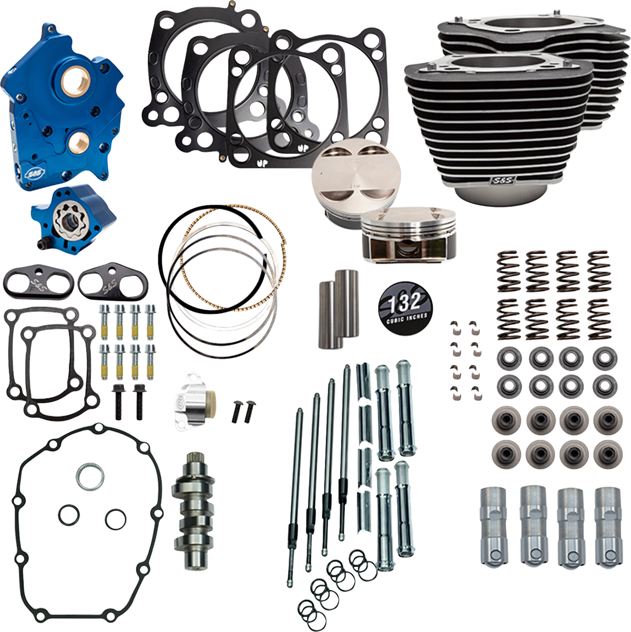 S&S CYCLE 132" Power Pack - 550 Chain Drive - Water Cooled - Wrinkle Black w/Highlight Fins - 114"/117" M8 310-1229C — image 1
