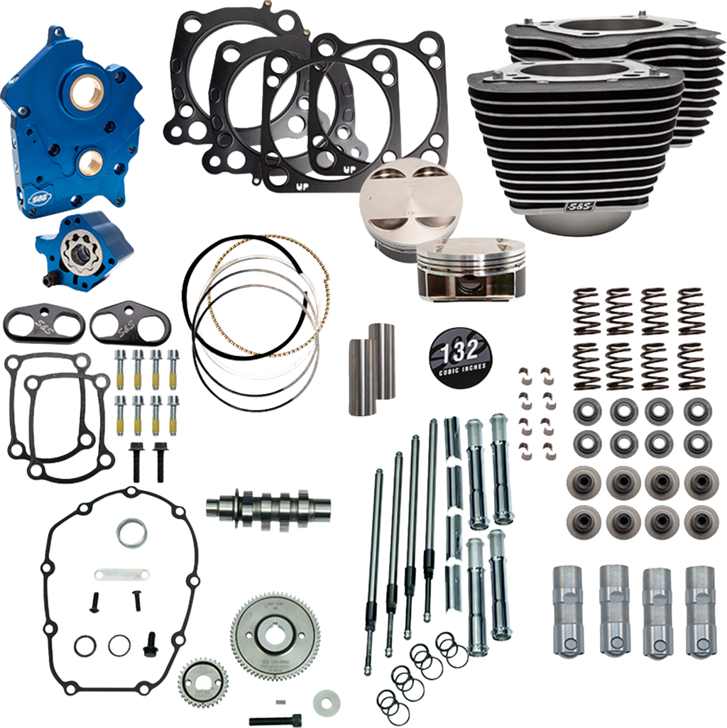S&S CYCLE 132" Power Pack - 550 Gear Drive - Water Cooled - Wrinkle Black w/Highlight Fins - 114"/117" M8 310-1230C — image 1