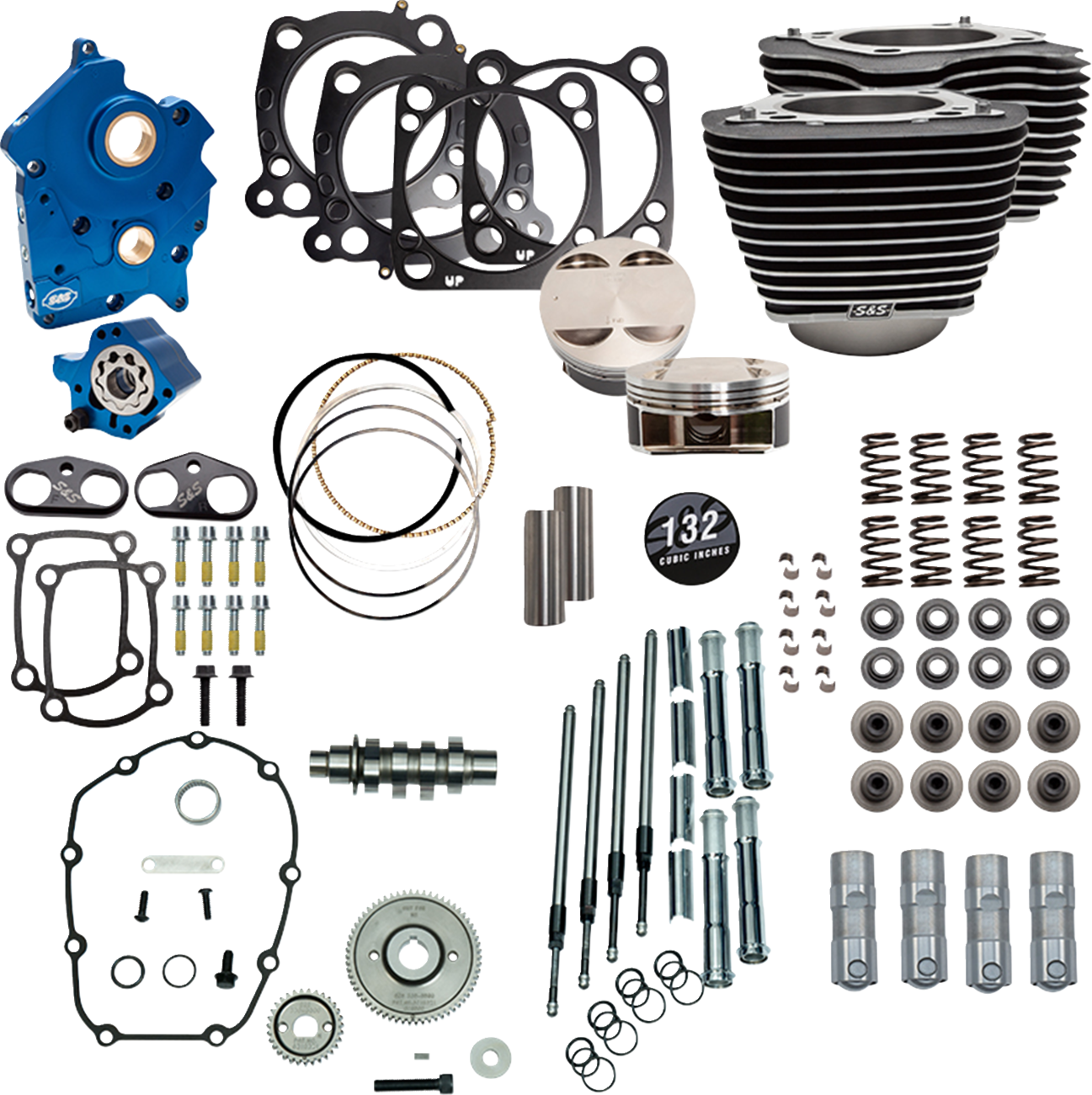 S&S CYCLE 132" Power Pack - 550 Gear Drive - Water Cooled - Wrinkle Black w/Highlight Fins - 114"/117" M8 310-1230C — image 1