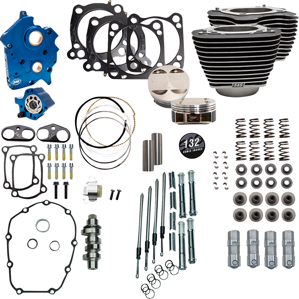 S&S CYCLE 132" Power Pack - 550 Chain Drive - Oil Cooled - Wrinkle Black w/Highlight Fins - 114"/117" M8 310-1231C — image 1