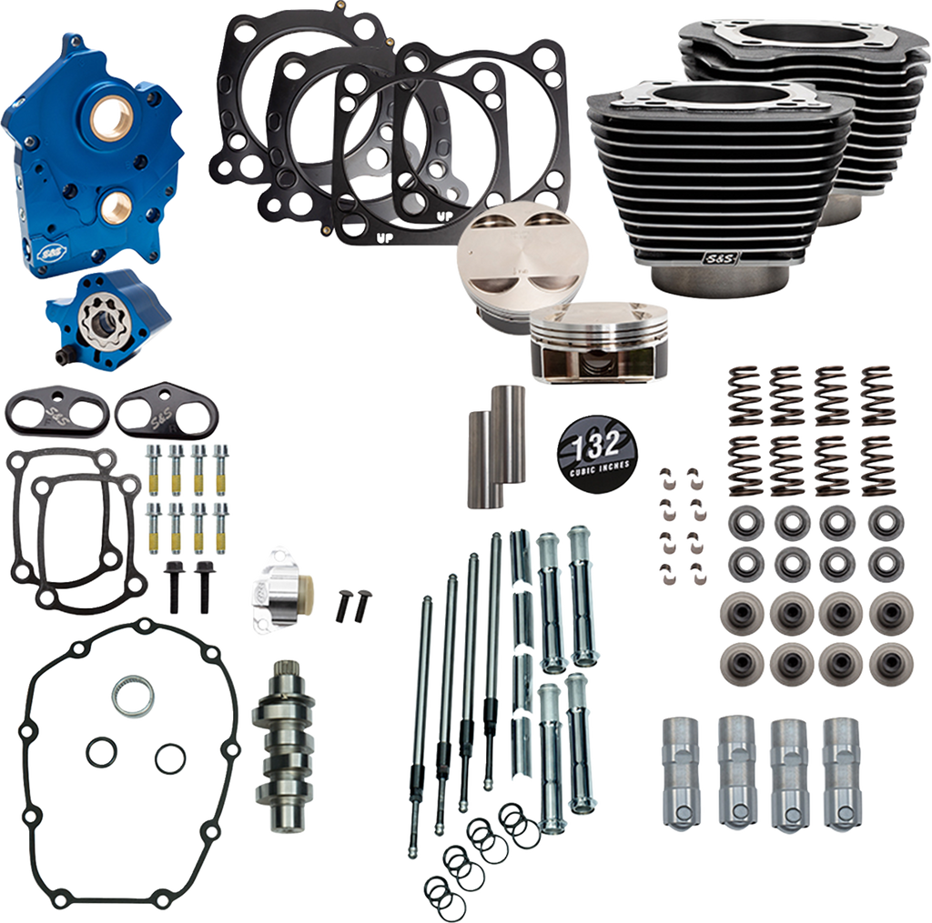 S&S CYCLE 132" Power Pack - 550 Chain Drive - Water Cooled - Black Granite w/Highlight Fins - 114"/117" M8 310-1235C — image 1