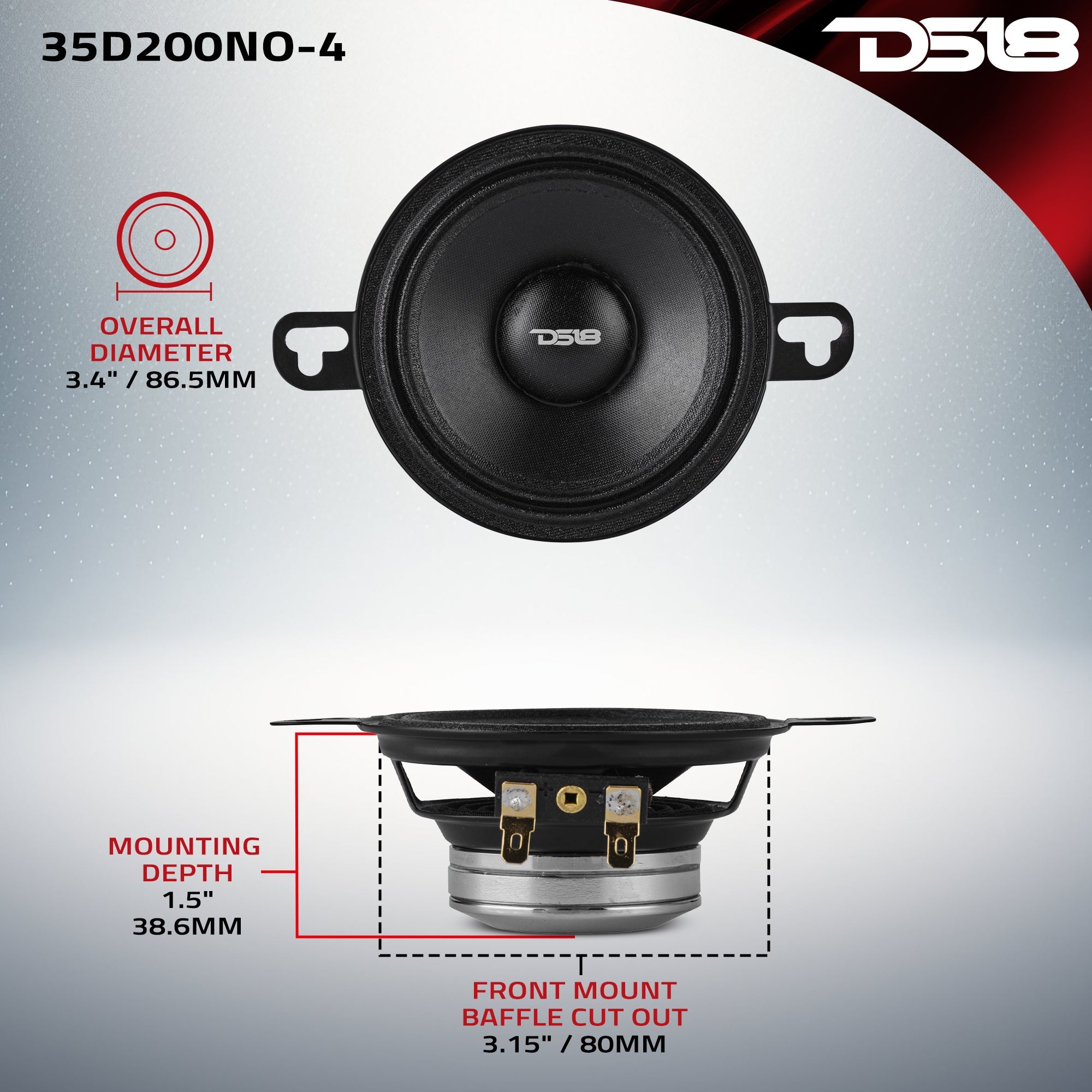 DS18 35D200NO-4 3.5” OEM Dashboard Loudspeaker with Neodymium Magnet | 100W RMS 4-Ohm — image 8