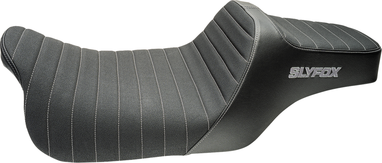 SLYFOX Highnoon Seat - Vinyl - Classic Stitch - Silver Logo - FLH/FLT '08-'24 4710B-SlyFox — image 1
