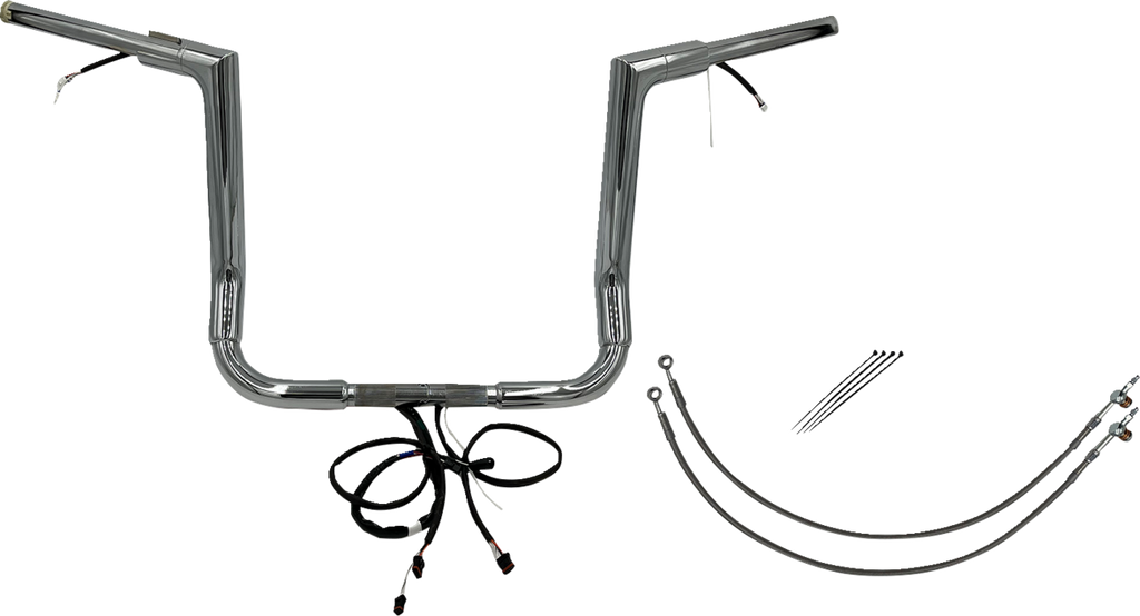 FAT BAGGERS INC. EZ Install Wired 1-1/2" Flat Top Handlebar Kit - 14" - Chrome 601214 — image 1