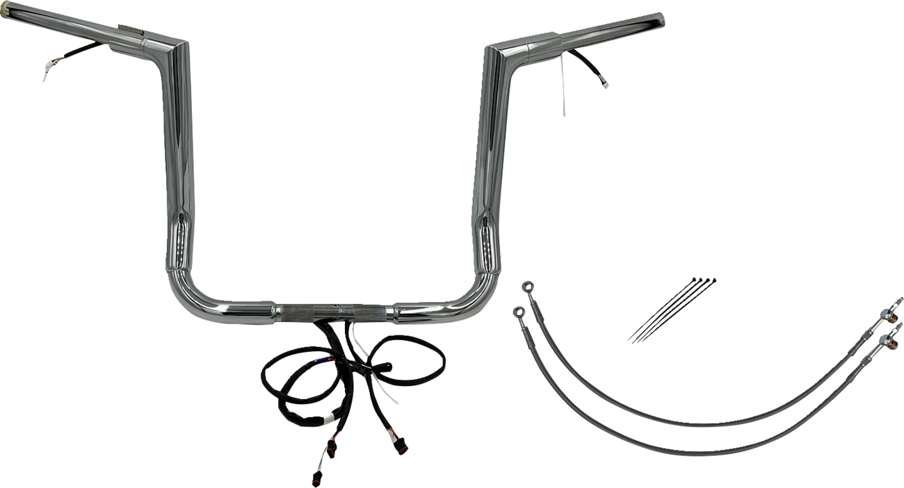 FAT BAGGERS INC. EZ Install Wired 1-1/2" Flat Top Handlebar Kit - 14" - Chrome 601214 — image 1