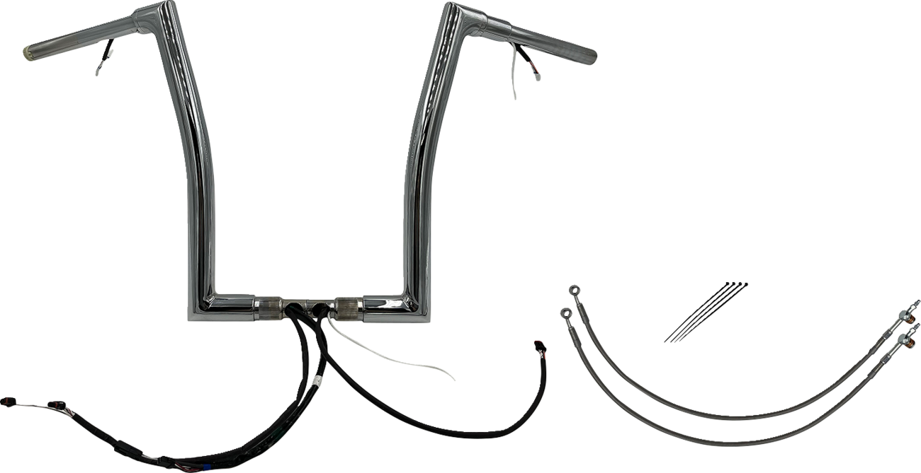 FAT BAGGERS INC. EZ Install Wired 1-1/2" Flat Top Handlebar Kit - 16" - Chrome 601316 — image 1