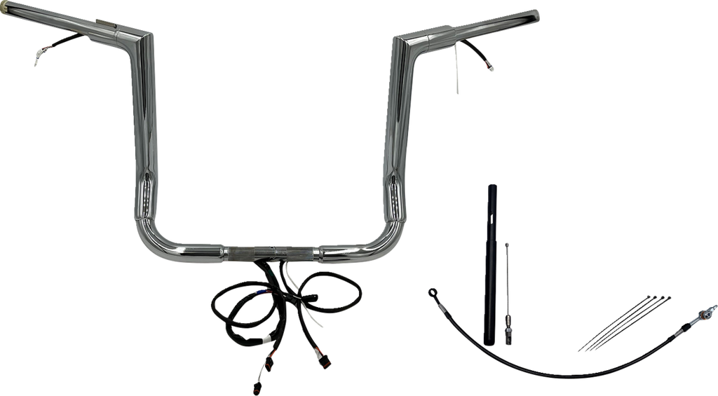 FAT BAGGERS INC. EZ Install Wired 1-1/2" Flat Top Handlebar Kit - 14" - Chrome 612014 — image 1
