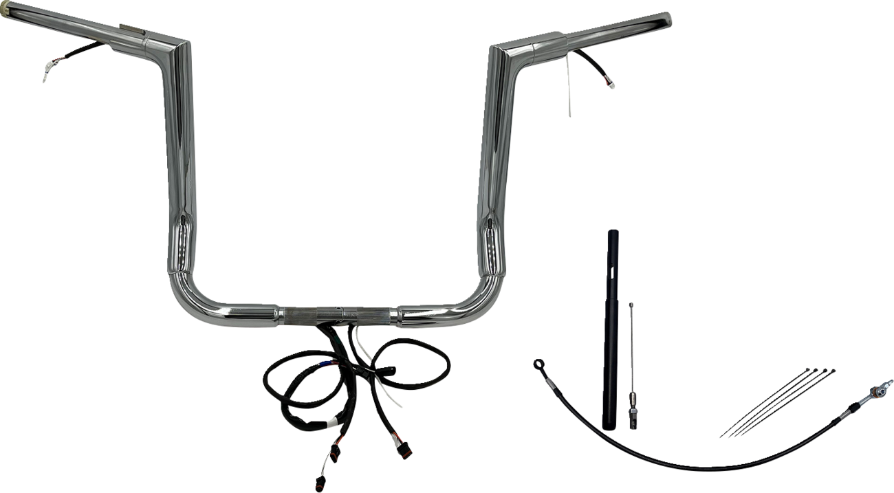 FAT BAGGERS INC. EZ Install Wired 1-1/2" Flat Top Handlebar Kit - 14" - Chrome 612014 — image 1