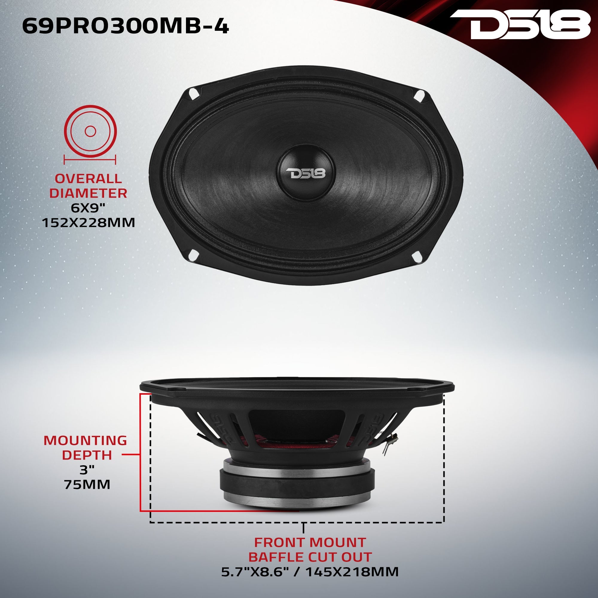 DS18 69PRO300MB-4 6x9” Water-Resistant Mid-Bass Loudspeaker | 150W RMS 4-Ohm — image 8
