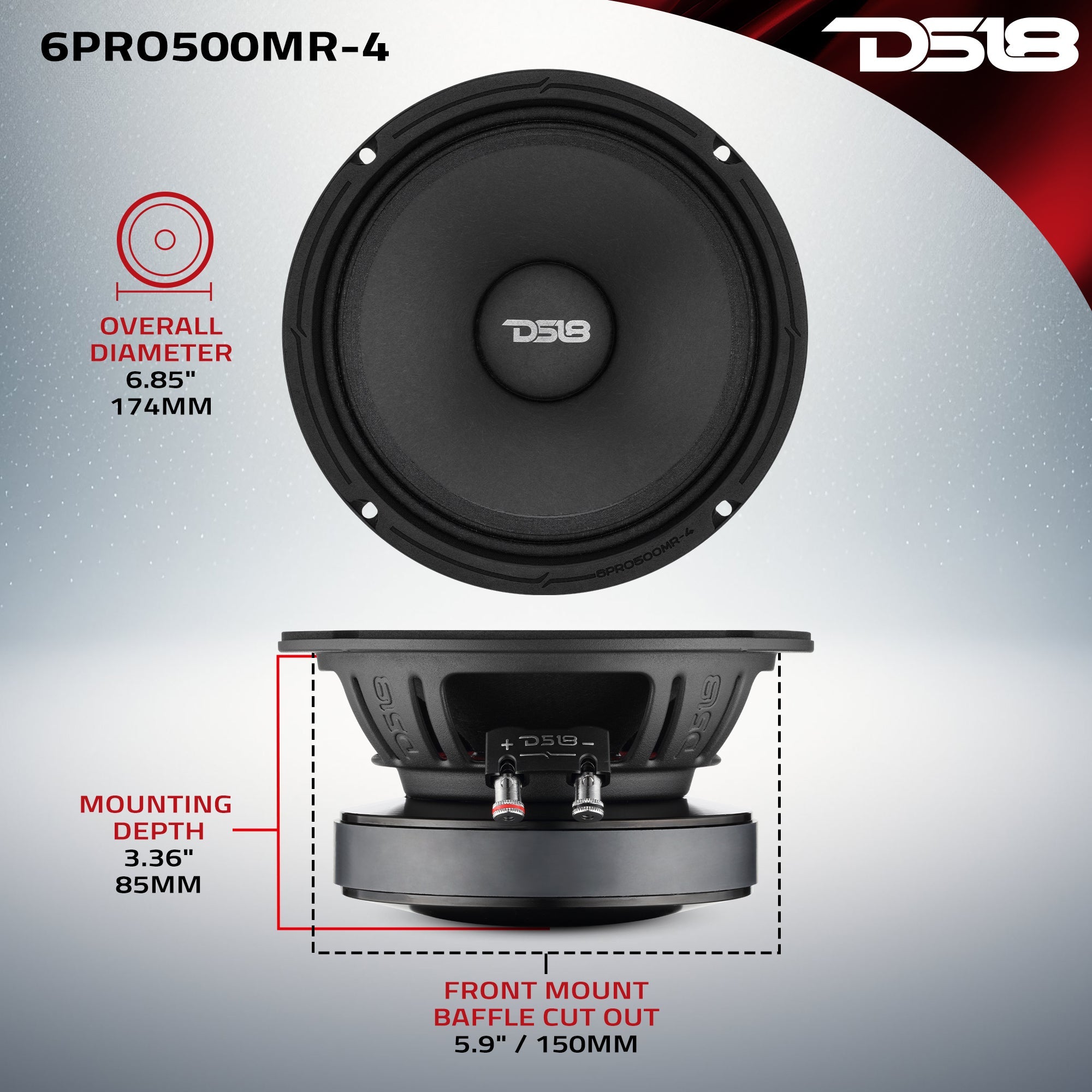 DS18 6PRO500MR-4 6.5” High-Sensitivity Midrange Loudspeaker with Ferrite Magnet | 250W RMS 4-Ohm — image 7