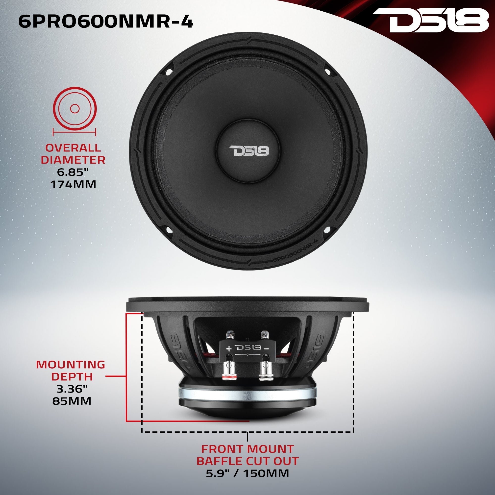 DS18 6PRO500NMR-4 6.5” High-Sensitivity Professional Midrange Loudspeaker with Neodymium Magnet | 250W RMS 4-Ohm — image 7