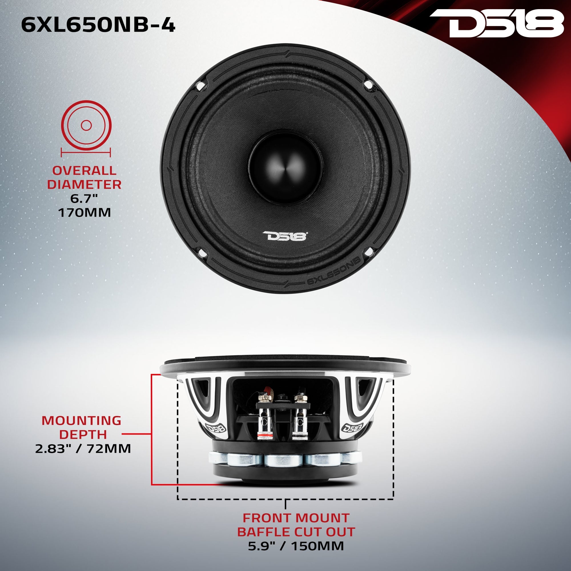 DS18 6XL650NB-4 XL 6.5" Neodymium Mid-Range Loudspeaker With Bullet 325 Watts Rms 4-Ohm — image 7