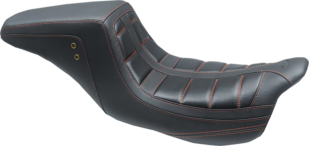 MUSTANG Squareback One-Piece Seat - Tuck and Roll - Black w/ American Beauty Red Stitching - FL '08-'25 75239AB — image 1