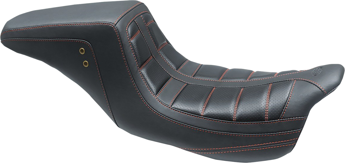 MUSTANG Squareback One-Piece Seat - Tuck and Roll - Black w/ American Beauty Red Stitching - FL '08-'25 75239AB — image 1