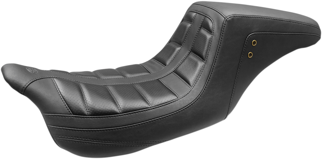 MUSTANG Squareback One-Piece Seat - Tuck and Roll - Black w/ American Beauty Red Stitching - FL '08-'25 75239AB — image 2