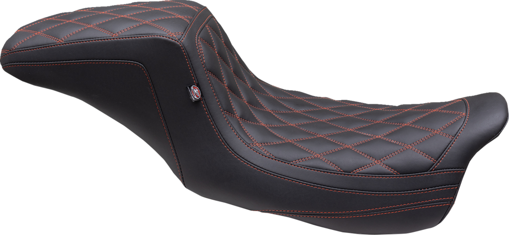 MUSTANG One Piece 2-Up Squareback Seat - Double Diamond - American Beauty Red/Orange Stitch - FL '08-'25 75299AB — image 1