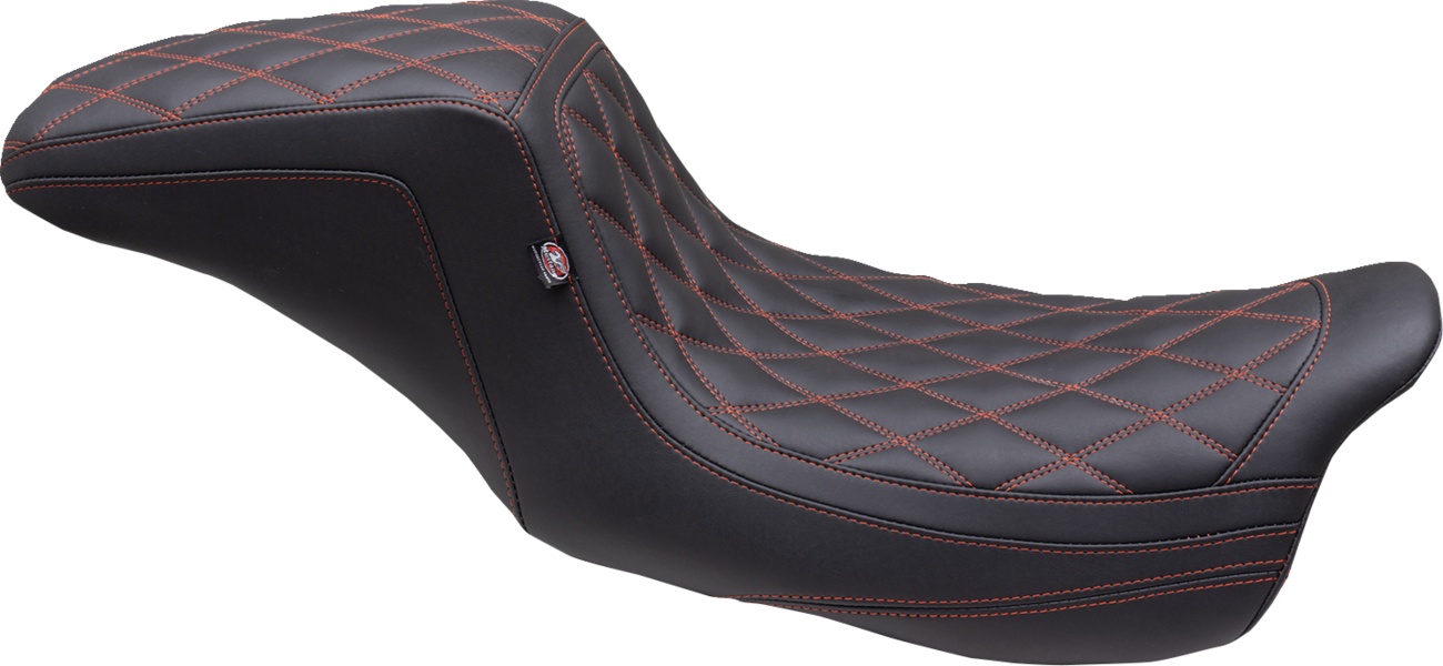 MUSTANG One Piece 2-Up Squareback Seat - Double Diamond - American Beauty Red/Orange Stitch - FL '08-'25 75299AB — image 1