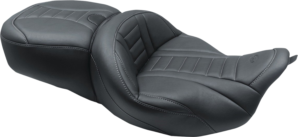 MUSTANG One-Piece Deluxe Touring Seat - Black w/ Gun Metal Stitching - FL '08-'25 79006GM — image 1