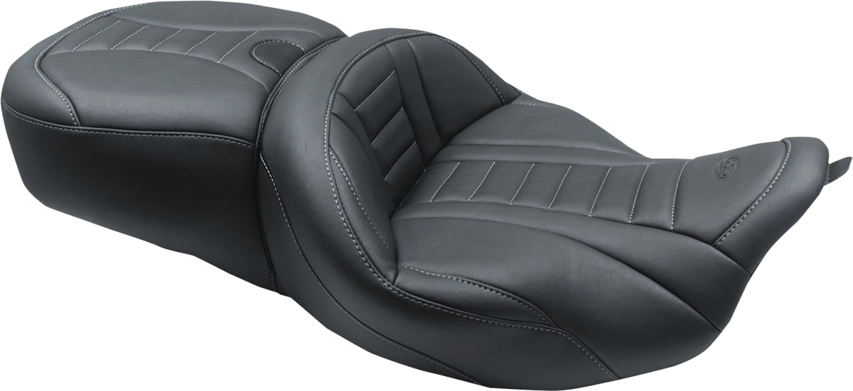 MUSTANG One-Piece Deluxe Touring Seat - Black w/ Gun Metal Stitching - FL '08-'25 79006GM — image 1