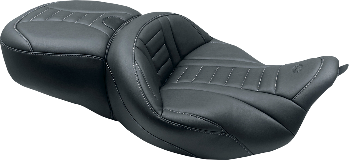 MUSTANG One-Piece Deluxe Touring Seat - Black w/ Gun Metal Stitching - FL '08-'25 79006GM — image 2