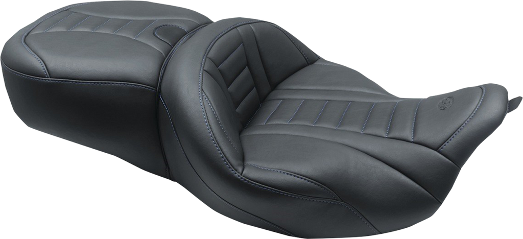 MUSTANG One-Piece Deluxe Touring Seat - Black w/ Sky Blue Stitching - FL '08-'25 79006SB — image 1