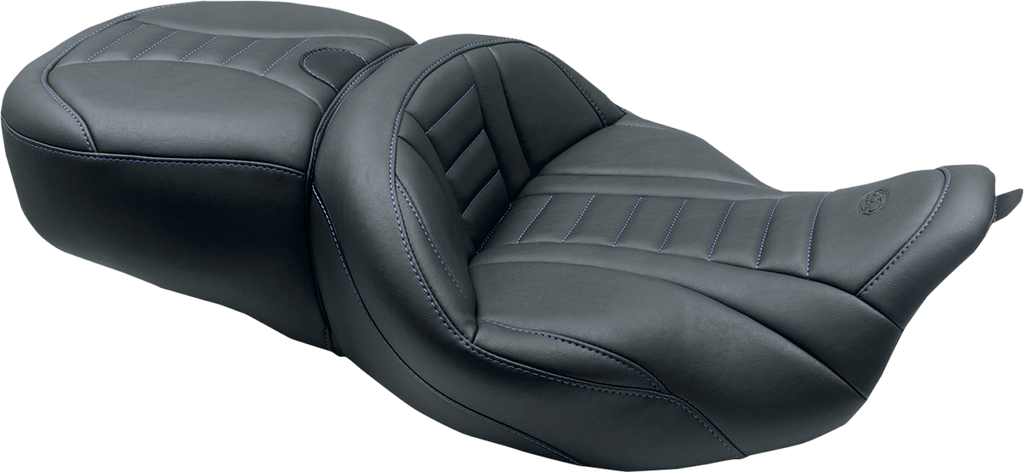 MUSTANG One-Piece Deluxe Touring Seat - Black w/ Sky Blue Stitching - FL '08-'25 79006SB — image 2