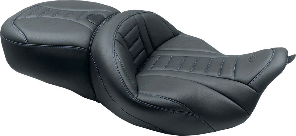 MUSTANG One-Piece Deluxe Touring Seat - Black w/ Sky Blue Stitching - FL '08-'25 79006SB — image 2