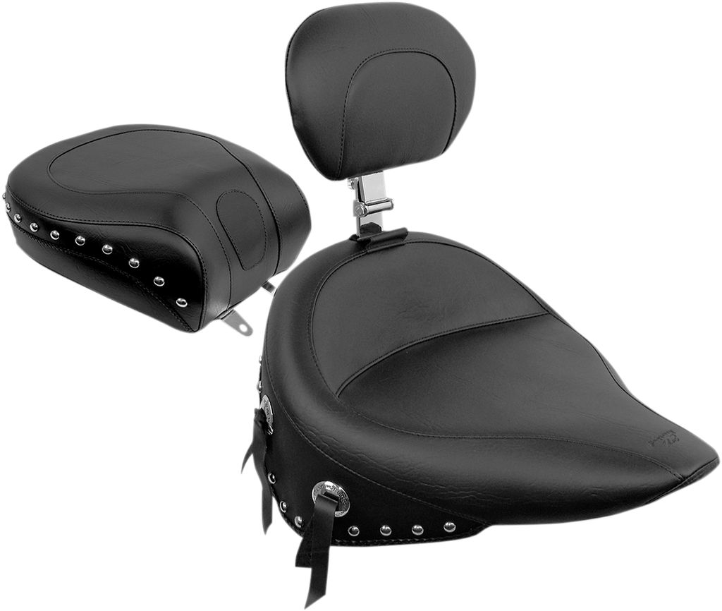 MUSTANG Wide Solo Seat - With Backrest - Black - Studded w/ Concho - Softail '84-'99 79104 — image 2