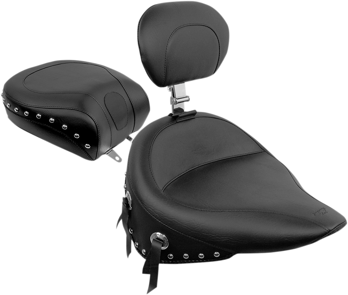 MUSTANG Wide Solo Seat - With Backrest - Black - Studded w/ Concho - Softail '84-'99 79104 — image 2