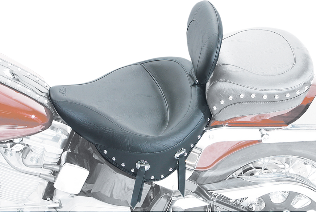 MUSTANG Wide Solo Seat - With Backrest - Black - Studded w/ Concho - Softail '84-'99 79104 — image 3