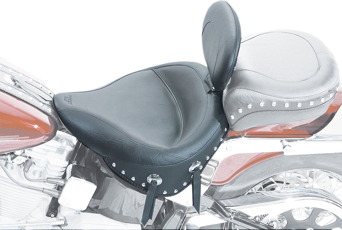 MUSTANG Wide Solo Seat - With Backrest - Black - Studded w/ Concho - Softail '84-'99 79104 — image 3