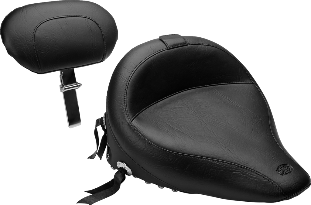 MUSTANG Wide Solo Seat - With Backrest - Black - Studded w/ Concho - FLST/FXST '00-'06 79120 — image 1
