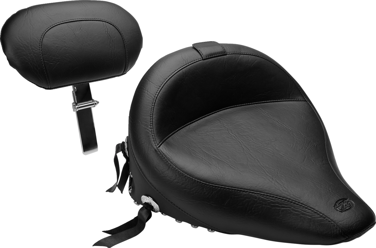 MUSTANG Wide Solo Seat - With Backrest - Black - Studded w/ Concho - FLST/FXST '00-'06 79120 — image 1